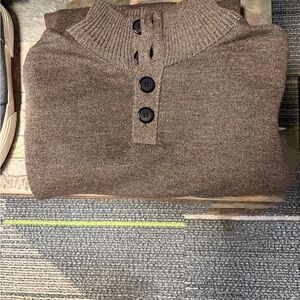 Men's Brown Crewneck Sweater with Button Accents